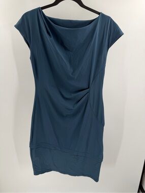 Porto Teal Cinched Side Sheath Dress Stretchy Size 4 Career Formal Casual